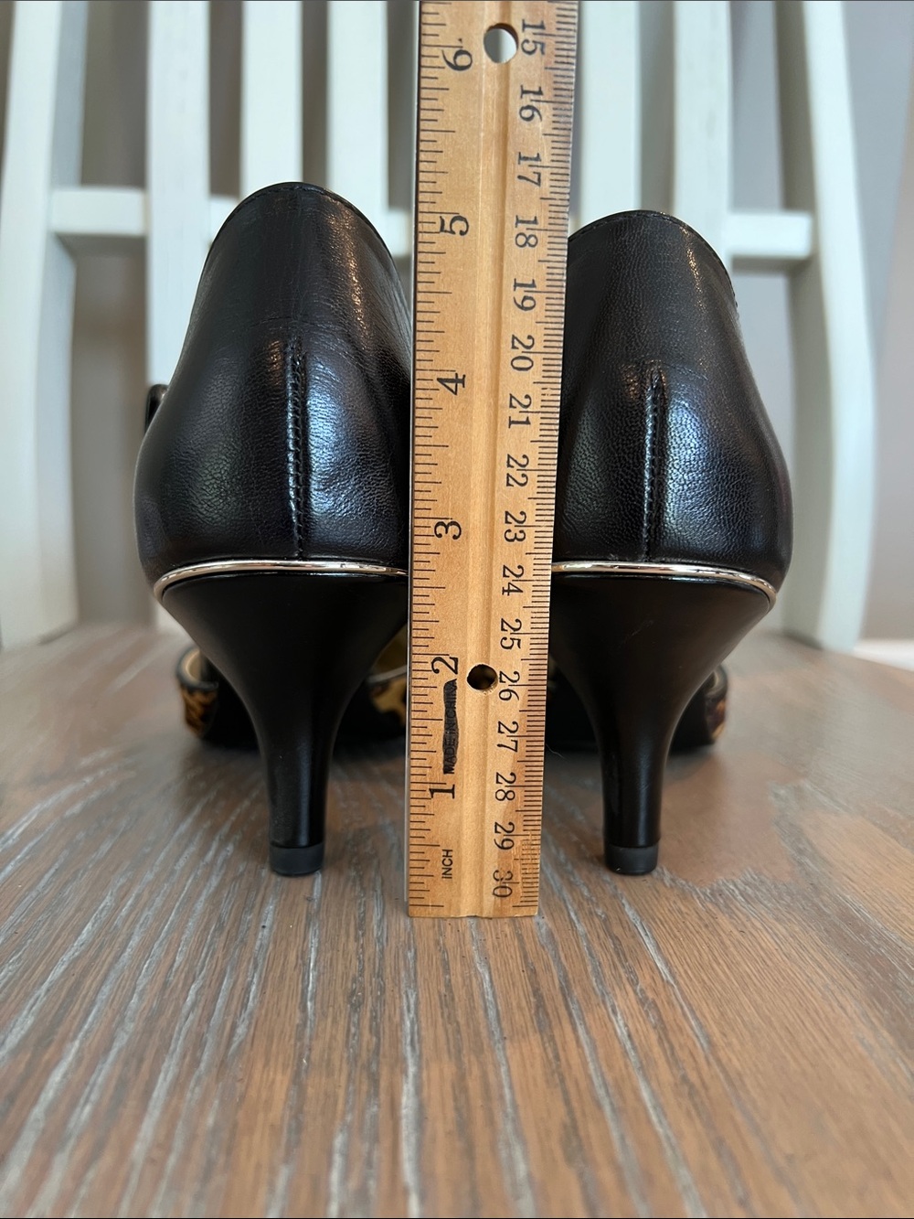 Anne Klein Leopard Pointed Toe Ankle Strap Heels - Black & Leopard - Picture 5 of 7